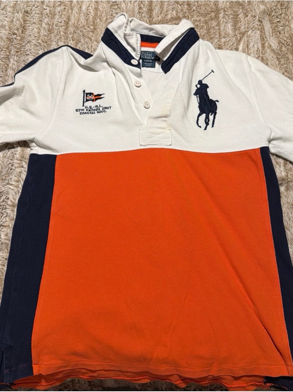 Ralph Lauren Kids Orange, White & Navy Polo Shirt